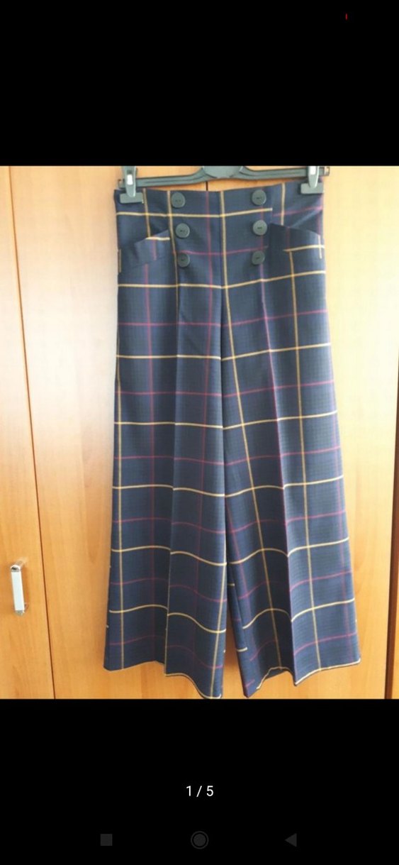 Kadın Çok Renkli Ekose Kumaş Pantolon - Görsel 4