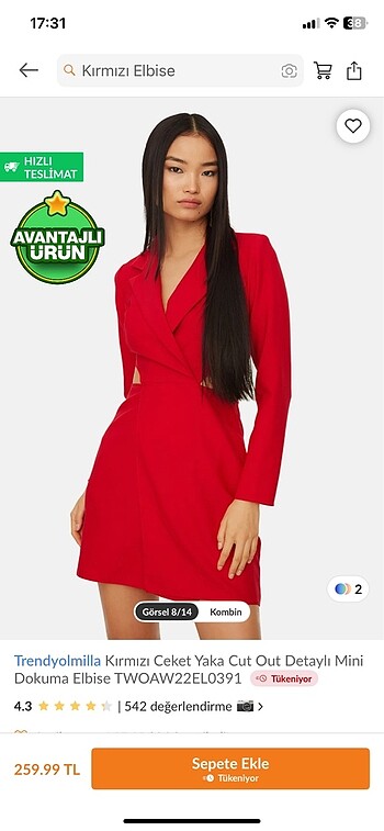 Kırmızı ceket yaka elbise