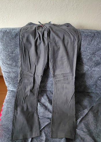 Kadın Gri Keten Kuşaklı Rahat Pantolon