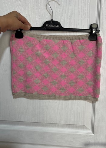 Pembe Gri Bohem Örgü Büstiyer