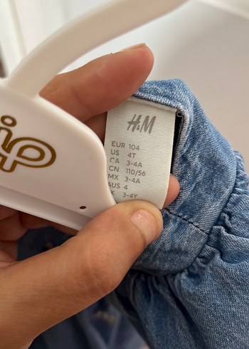 4 Yaş Beden mavi Renk Nakışlı Denim Kız Elbise