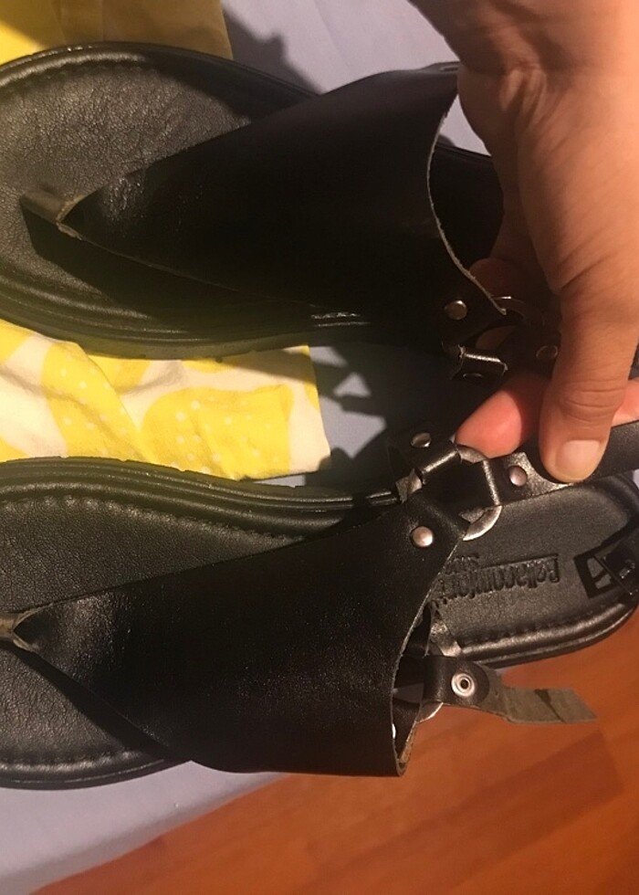 Siyah deri sandalet - Görsel 4