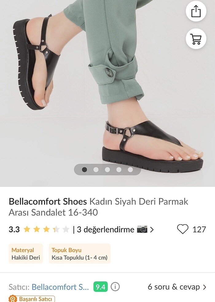 Siyah deri sandalet - Görsel 5