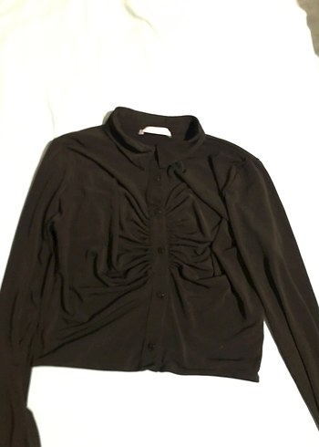 Düğmeli Siyah Kadın  Bluz - Görsel 2