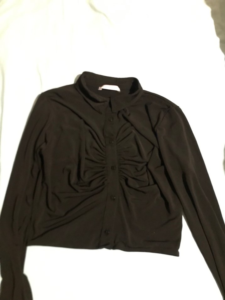 Düğmeli Siyah Kadın  Bluz - Görsel 2