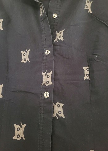 Gri Baskılı Düğmeli gömlek - Görsel 2