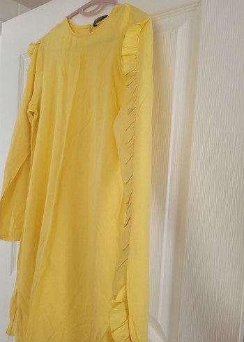 Sarı Uzun Kollu Fırfırlı Midi Tunik - Görsel 3