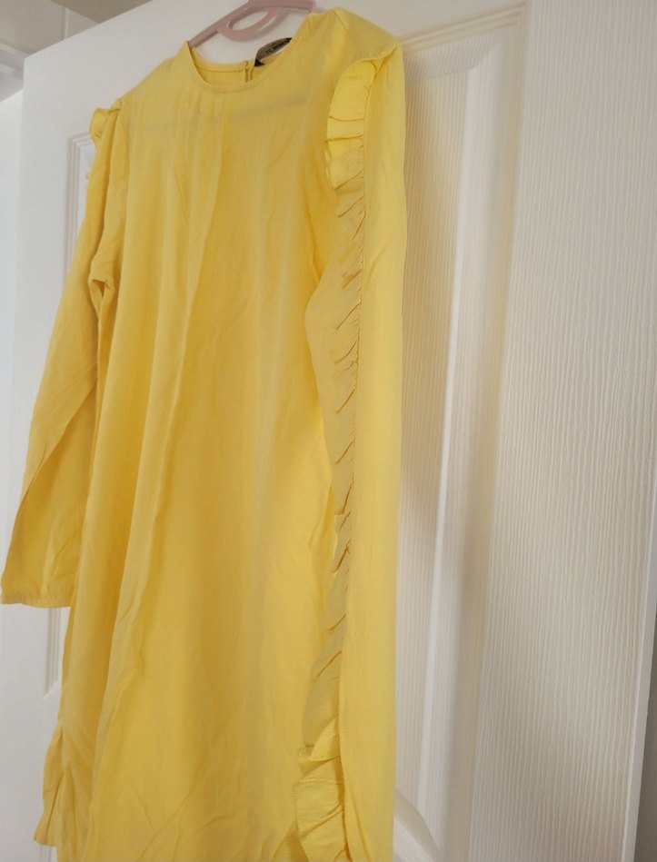 Sarı Uzun Kollu Fırfırlı Midi Tunik - Görsel 3