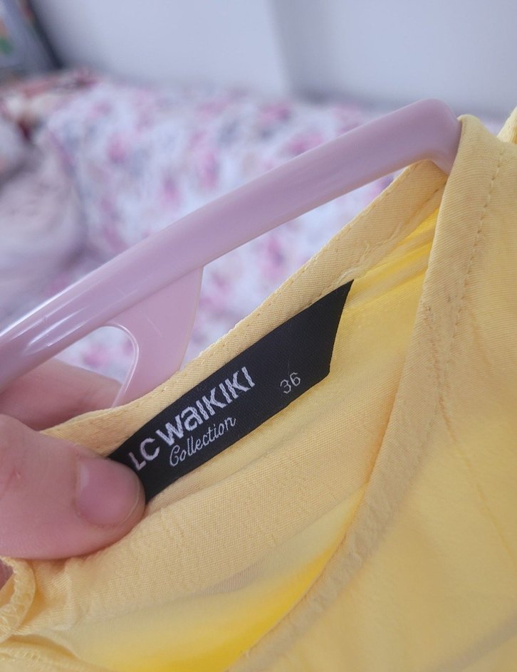 Sarı Uzun Kollu Fırfırlı Midi Tunik - Görsel 2