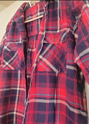 Kırmızı Ekose Düğmeli Uzun Kollu Gömlek - Görsel 2