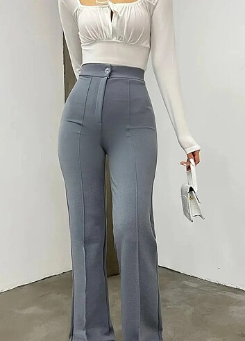 m Beden Yüksek Bel Önü Şeritli İspanyol Paça Pantalon