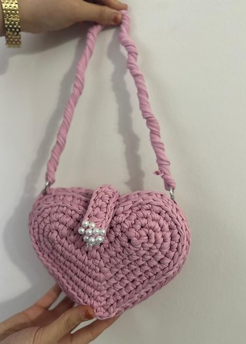 Zara Pembe Örgü Kalp Şeklinde Kiz çocuk Çanta