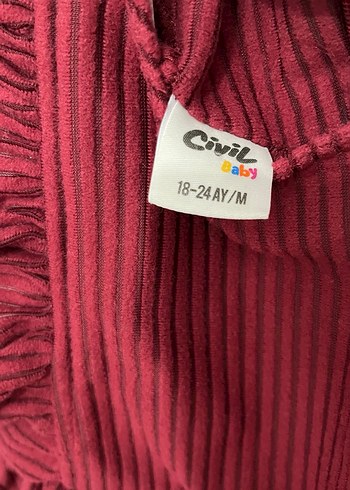 Civil Bordo Kolsuz Fırfırlı Kız Çocuk Kadife Elbise