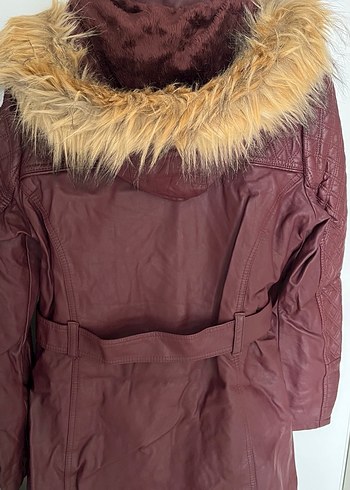l Beden bordo Renk Bordo Deri Kürklü Kadın Mont
