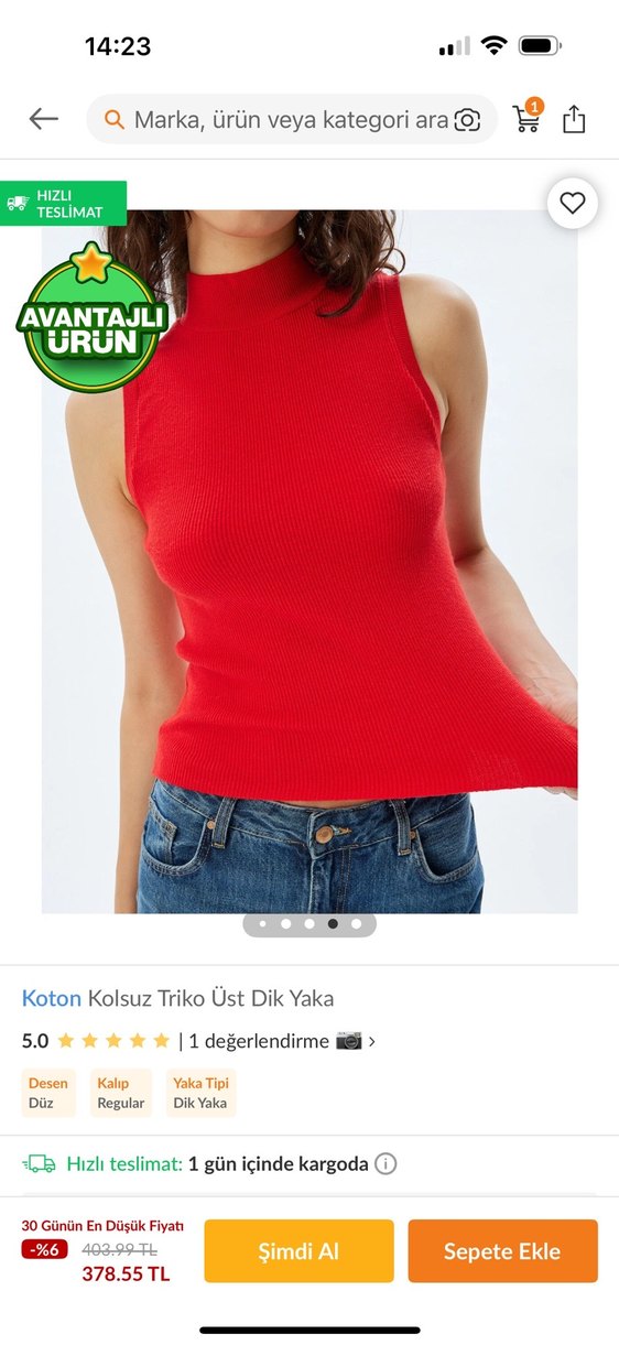 Koton Kolsuz Triko Üst Dik Yaka Yeni - Görsel 4