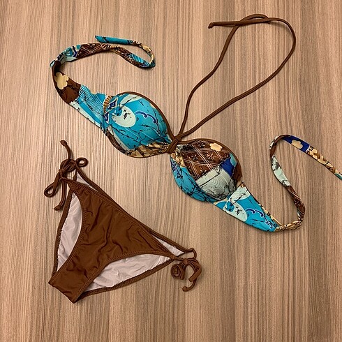 Argento destekli mavi kahve bikini takımı