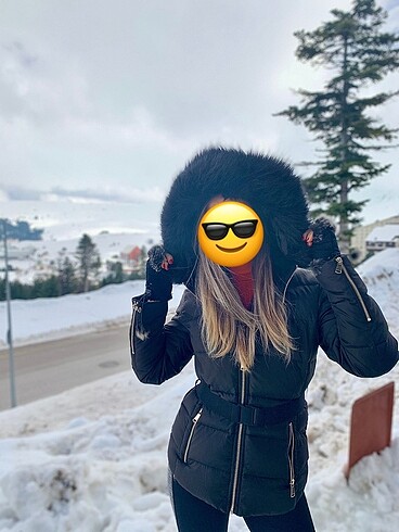 xs Beden siyah Renk Zara Kuş Tüyü Kemerli Şişme Mont