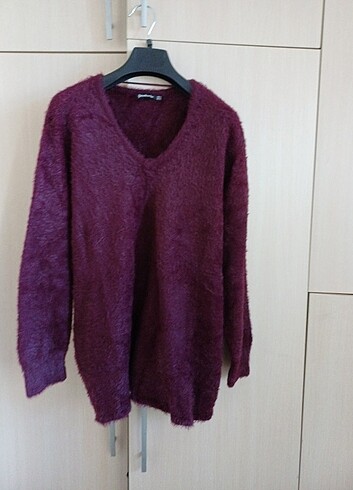 s Beden bordo Renk Stradivarius Bayan peluş kazak