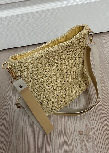 Bej Dantel Detaylı Bohem Örgü Kadın Çanta - Görsel 4