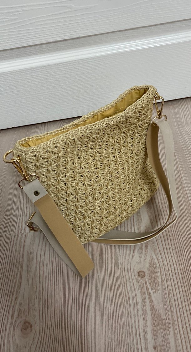 Bej Dantel Detaylı Bohem Örgü Kadın Çanta - Görsel 4