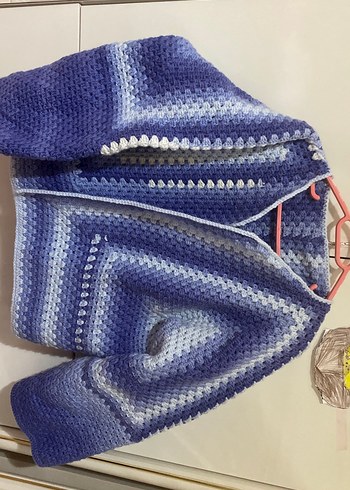 Mavi Örgü Kadın Hırka - Görsel 3