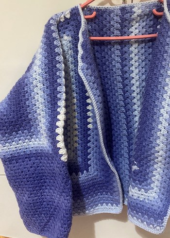 Mavi Örgü Kadın Hırka - Görsel 5