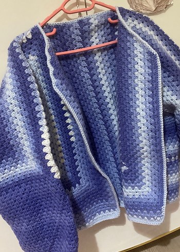 Mavi Örgü Kadın Hırka - Görsel 4