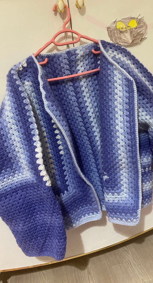 Mavi Örgü Kadın Hırka - Görsel 4