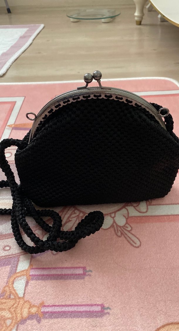 Siyah Örgü Kadın çapraz saplı Çanta siyah - Görsel 2