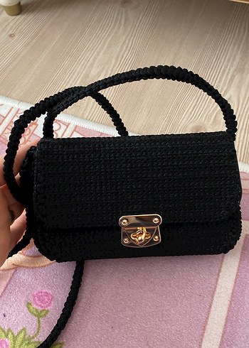 Siyah Örgü Kadın çapraz saplı Çanta Tokalı - Görsel 2