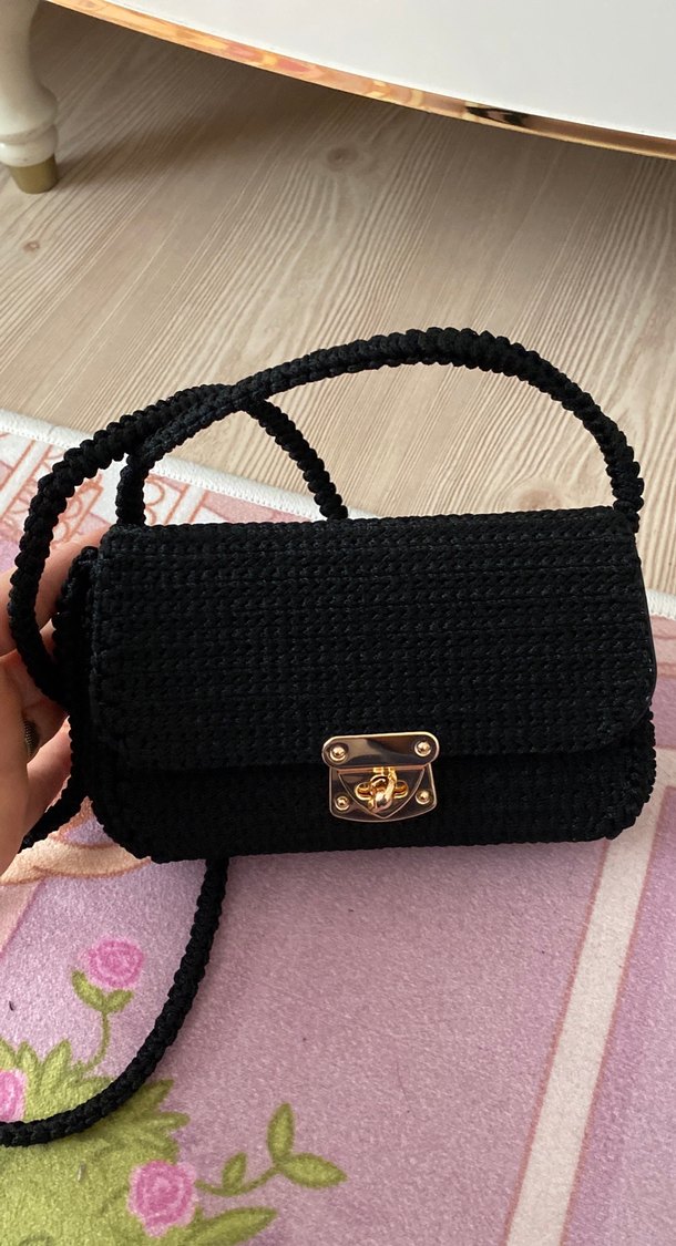 Siyah Örgü Kadın çapraz saplı Çanta Tokalı - Görsel 2