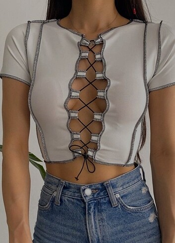 bağlamalı ters dikiş crop bluz