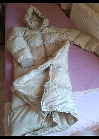 Beyaz Uzun Fermuarlı Kadın Kışlık Mont - Görsel 2