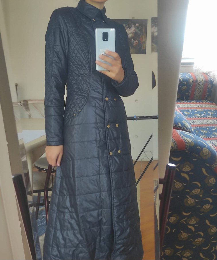 Uzun Kesim Düğmeli Gri Kadın Ceket armine - Görsel 3