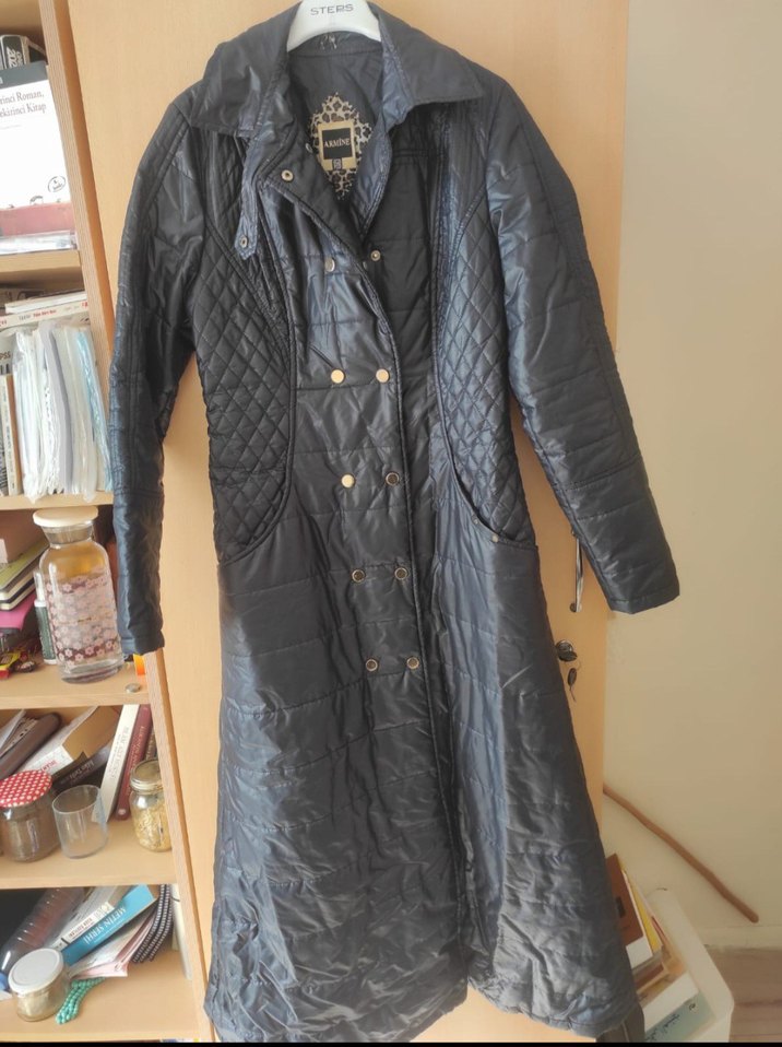 Uzun Kesim Düğmeli Gri Kadın Ceket armine - Görsel 2