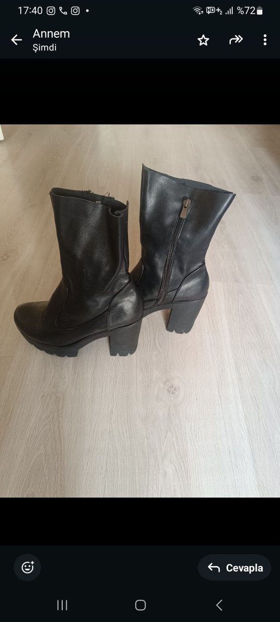 Siyah Deri Kadın Topuklu Bot - Görsel 2