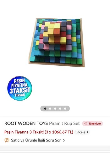 ROOT WODEN TOYS Renkli Piramit Küp Seti
