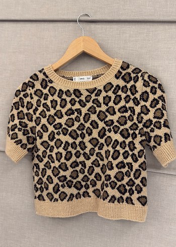 Mango Leopar Desenli Triko Kazak