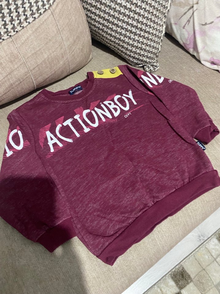 Bordo Düğmeli Erkek Çocuk Sweatshirt - Görsel 4