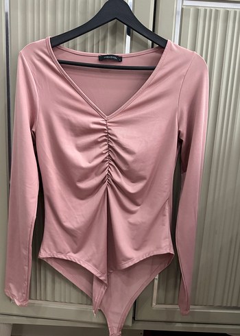 Pudra Pembe V Yaka Drapeli Kadın Bluz - Görsel 2