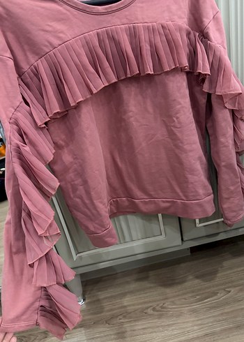 Pembe Fırfırlı Uzun Kollu Sweatshirt - Görsel 2