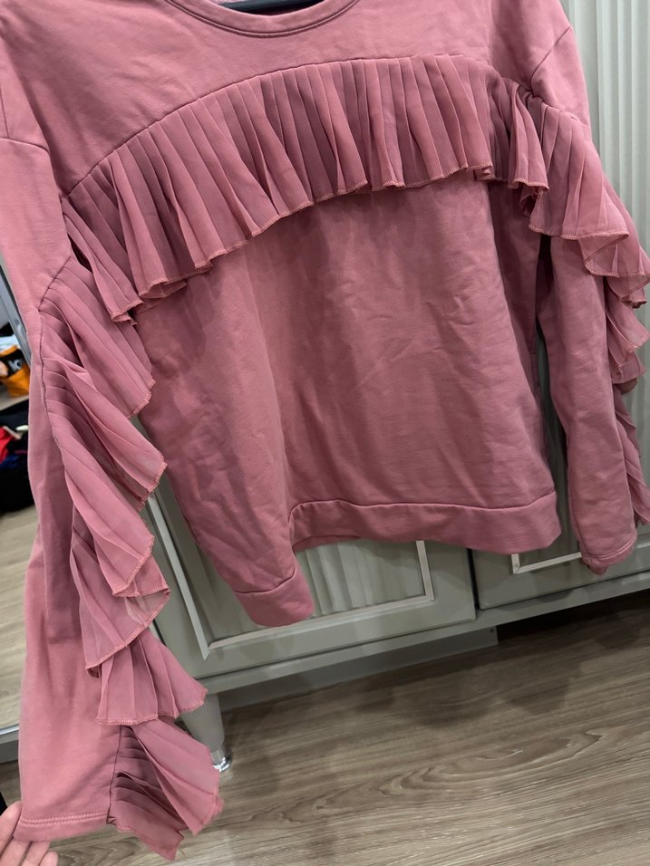 Pembe Fırfırlı Uzun Kollu Sweatshirt - Görsel 2