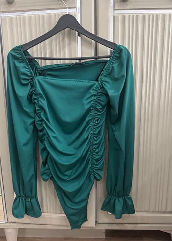 Yeşil Drapeli Straplez Uzun Kollu Bluz - Görsel 3