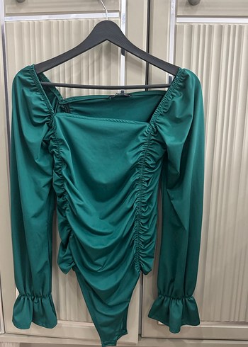 Yeşil Drapeli Straplez Uzun Kollu Bluz - Görsel 2