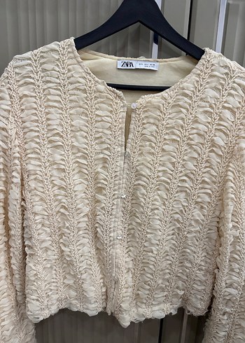 Bej Kısa Örgü Kadın Hırka - Görsel 3