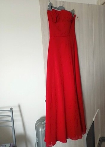 Klasik Kırmızı Uzun Kollu Henna Elbise - Görsel 4
