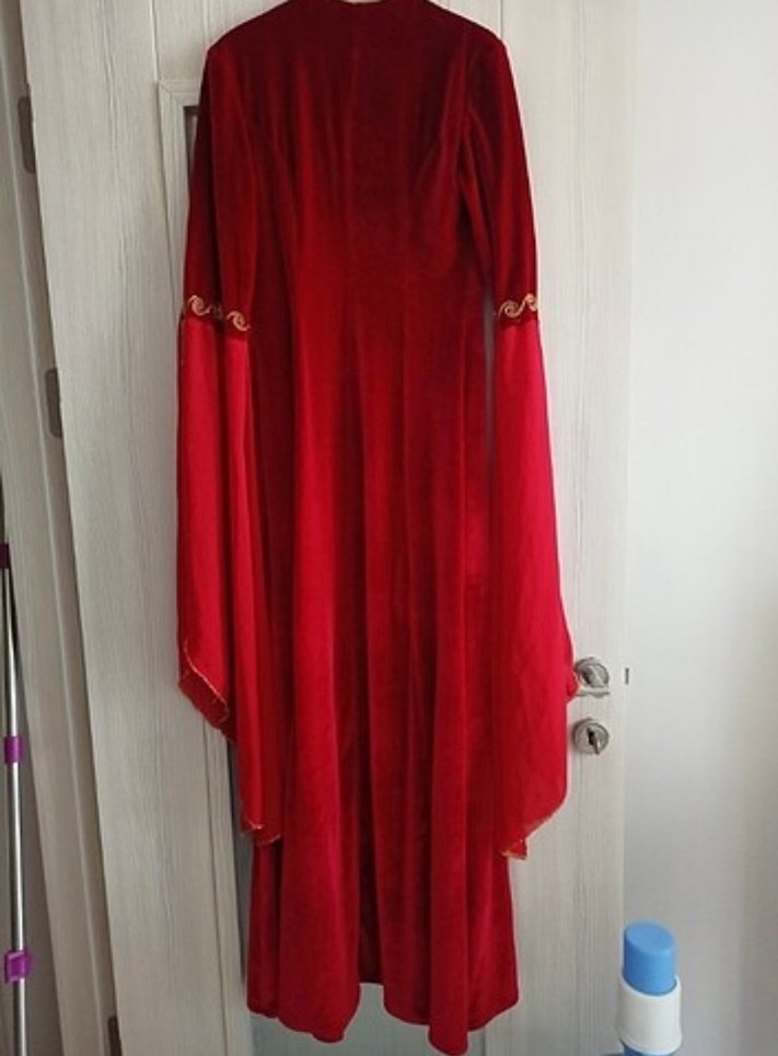 Klasik Kırmızı Uzun Kollu Henna Elbise - Görsel 2