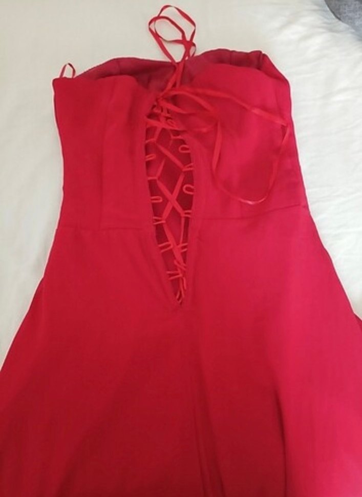 Klasik Kırmızı Uzun Kollu Henna Elbise - Görsel 5