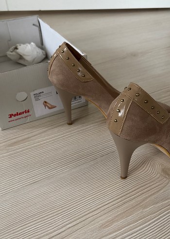 Bej Süet Tokalı Stiletto Kadın Ayakkabı - Görsel 2