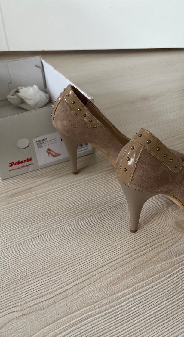 Bej Süet Tokalı Stiletto Kadın Ayakkabı - Görsel 2